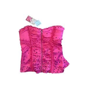 NWT Bebe Vintage Y2K Pink Silk Bustier Corset w/Ruffled Detail and hearts M